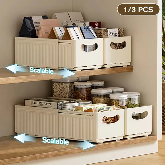 1/3PCS Retractable Drawer Organizer Adjustable Cabinet Storage Box Stackable Kitchen Organizers Sorting Storage Box For Home